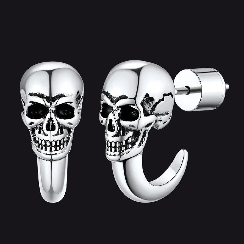 women's eco-friendly earrings -Gothic Skull Huggie Half-Circle Stud Earrings Jewelry for Men Women