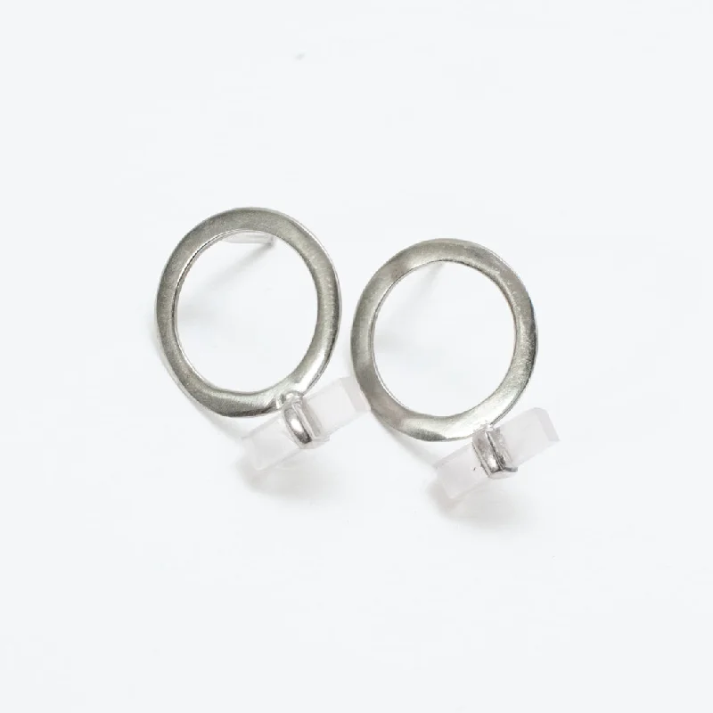 women's diamond earrings -Silver Rose Quartz Circle Studs