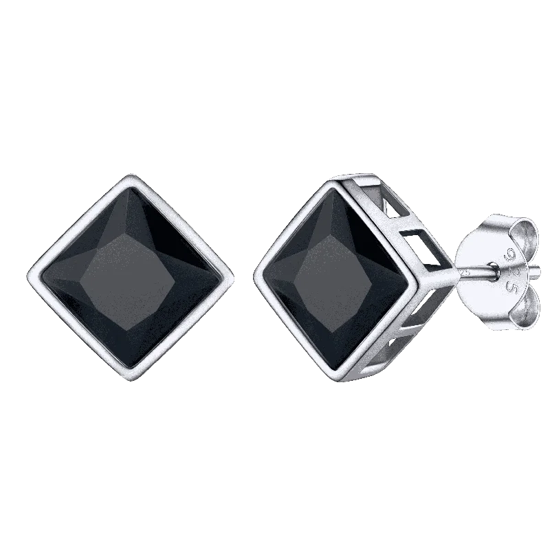 women's artistic earrings -Sterling Silver Square Black Onyx Stud Earrings For Men Women