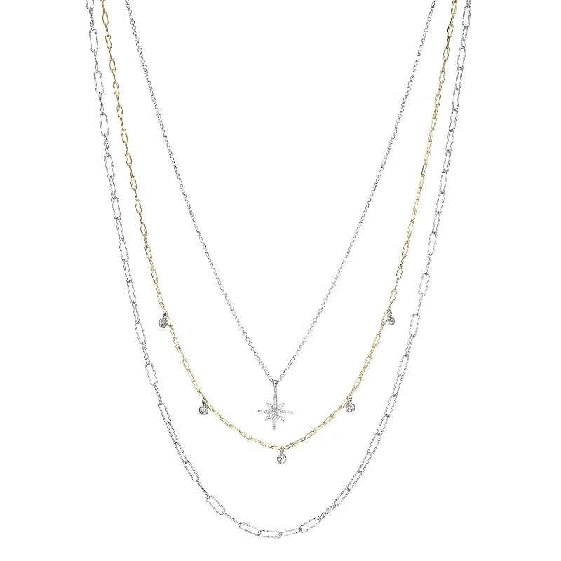 women's matching necklace sets -3-Strand Necklace with Crystal Stations & Starburst