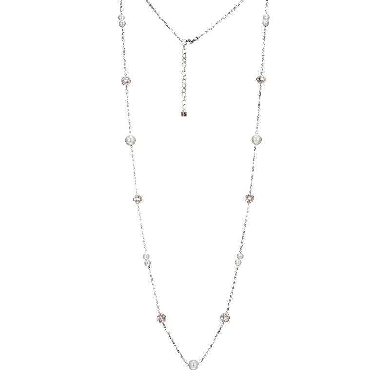 women's chunky chain necklaces -2-Tone Pearl & Crystal 32" Necklace