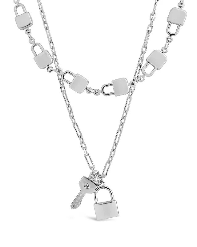 women's trendy layered necklaces -Lock & Key Layered Necklace