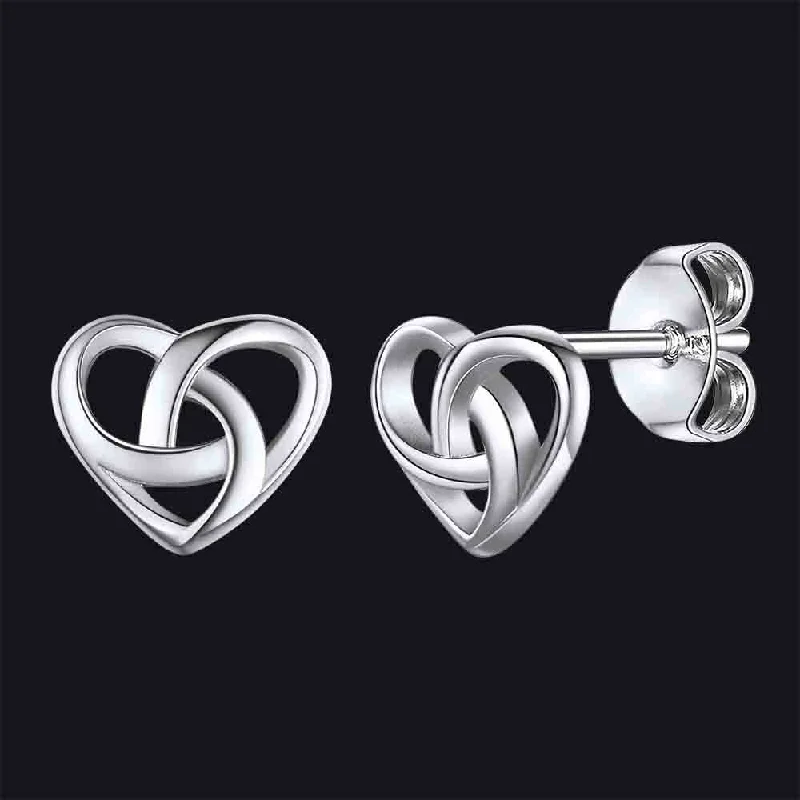 women's silver chain earrings -Silver Heart Celtic Knot Stud Earrings for Women