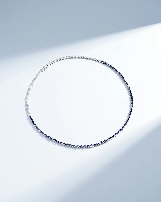 women's luxury necklaces -La Fantaisie Cosmic Dark Blue Sapphire Tennis Necklace