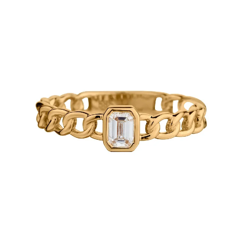 women's moonstone rings -EMERALD CUT DIAMOND LINK RING