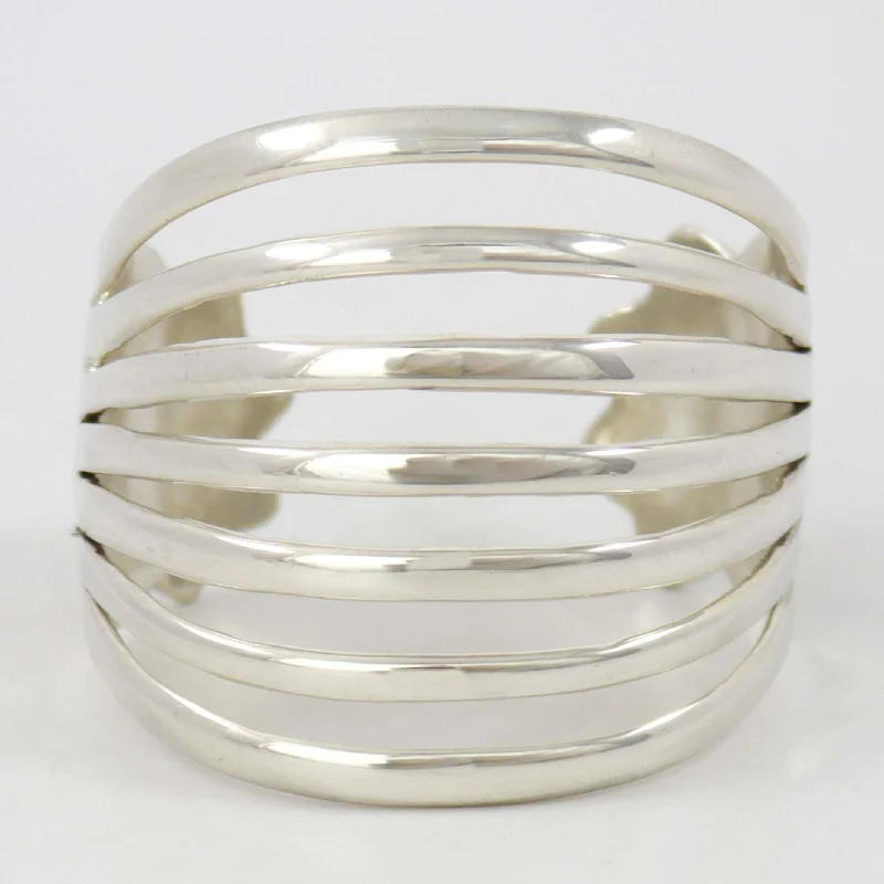 women's heart-shaped bangles -Split Silver Cuff