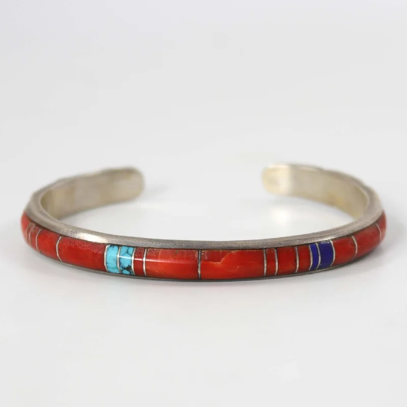 women's bangles set of 3 -1980s Coral Inlay Cuff