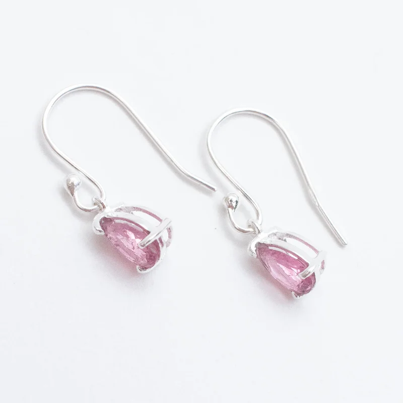 women's colorful earrings -Silver Pink Tourmaline Teardrop Earrings