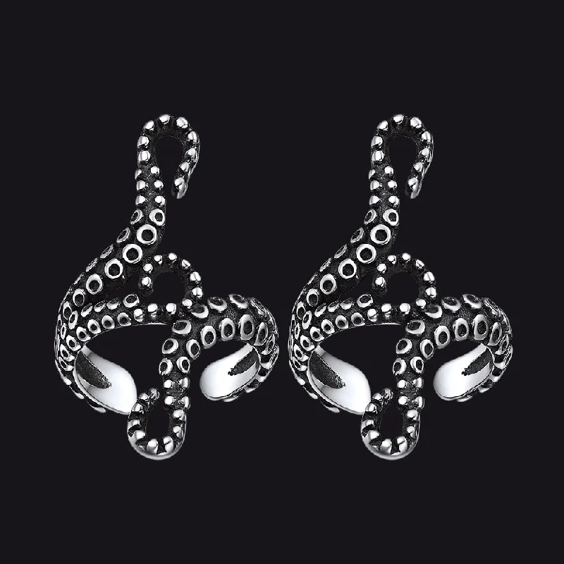 women's flower-shaped earrings -Sterling Silver Octopus Ear Cuff Earrings for Men