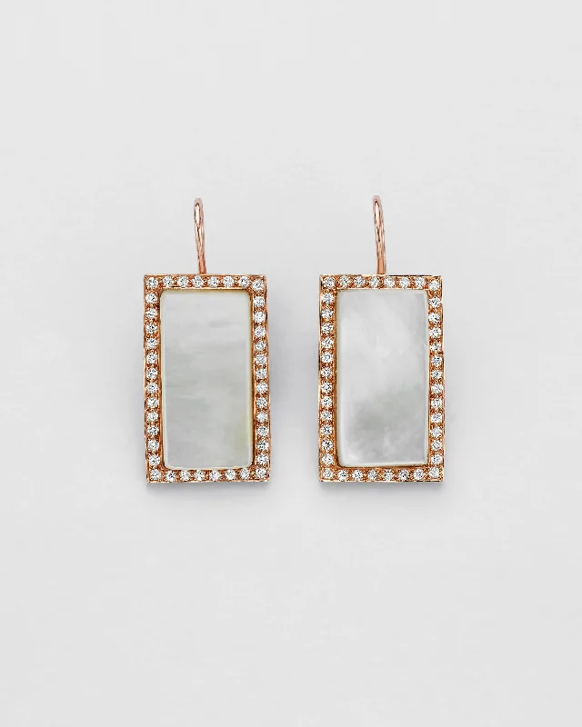 women's boho earrings -Diamond Encompassed Mother of Pearl Earrings