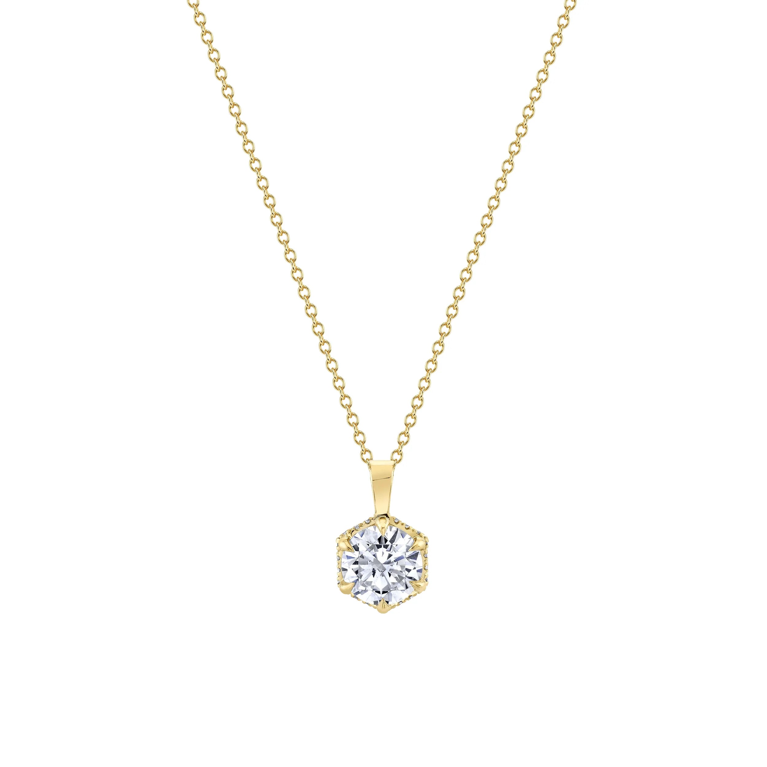 women's handmade necklaces -Hex Halo Solitaire Pendant