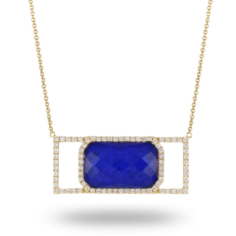 women's handmade necklaces -18K Yellow Gold Diamond and Lapis Necklace