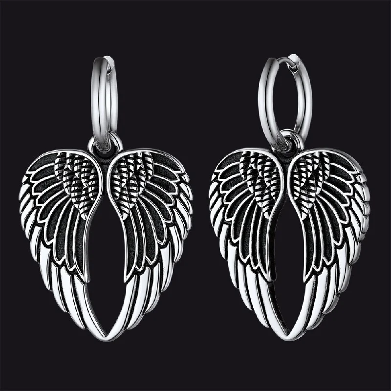 women's silver earrings -Flash Sale Punk Angel Wing Hoop Dangle Earrings for Women Men