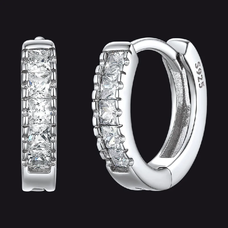 women's pearl earrings -S925 Silver Cubic Zirconic Small Huggie Hoop Earrings for Men Women