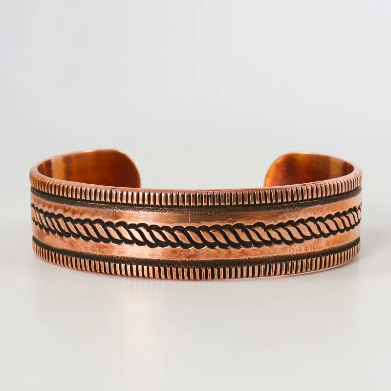 women's simple charm bracelets -Stamped Copper Cuff