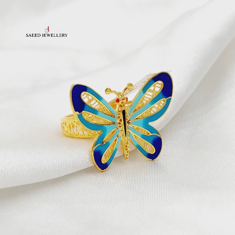 women's polished rings -Enameled Butterfly Ring