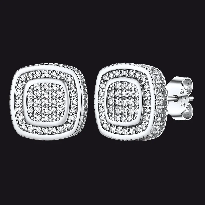 women's art deco earrings -Cushion Cut Cubic Zirconia Stud Earrings for Men