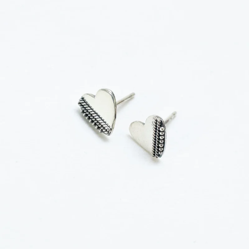 women's feather earrings -Silver Madu Heart Studs