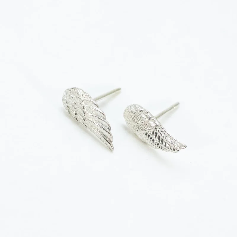 women's hoop stud earrings -Silver Wing Studs