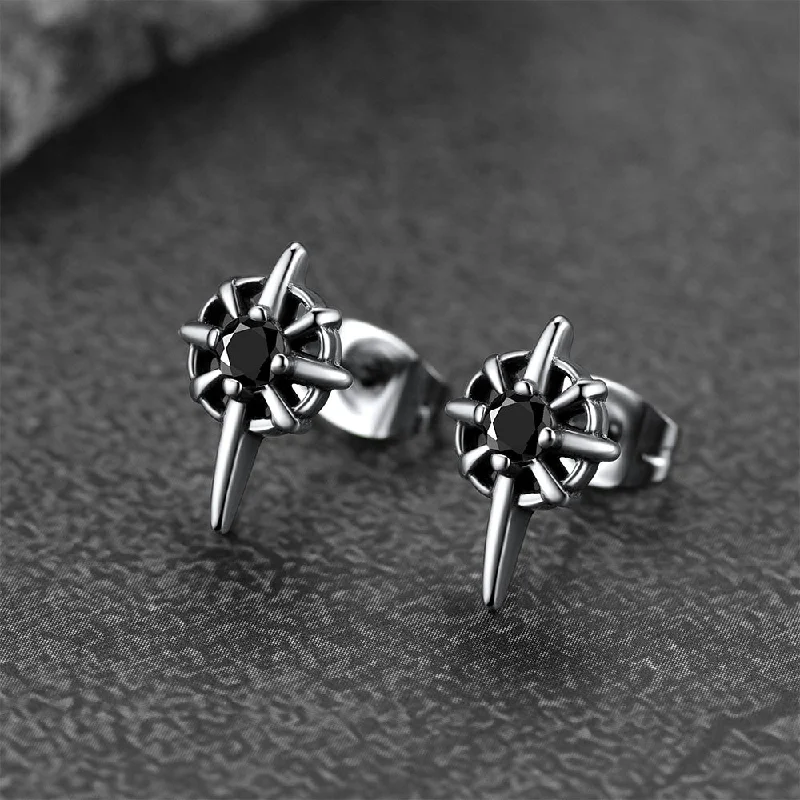 women's golden statement earrings -Flash Sale Gothic North Star Onyx Stud Earrings For Men