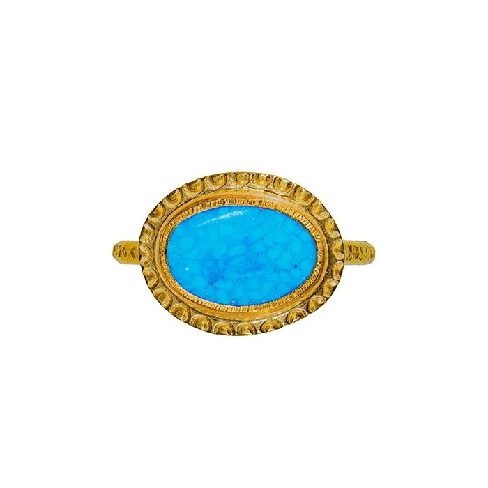 women's high-end rings -White Water Turquoise Ring - 18k + 22k Gold - Size 7.5