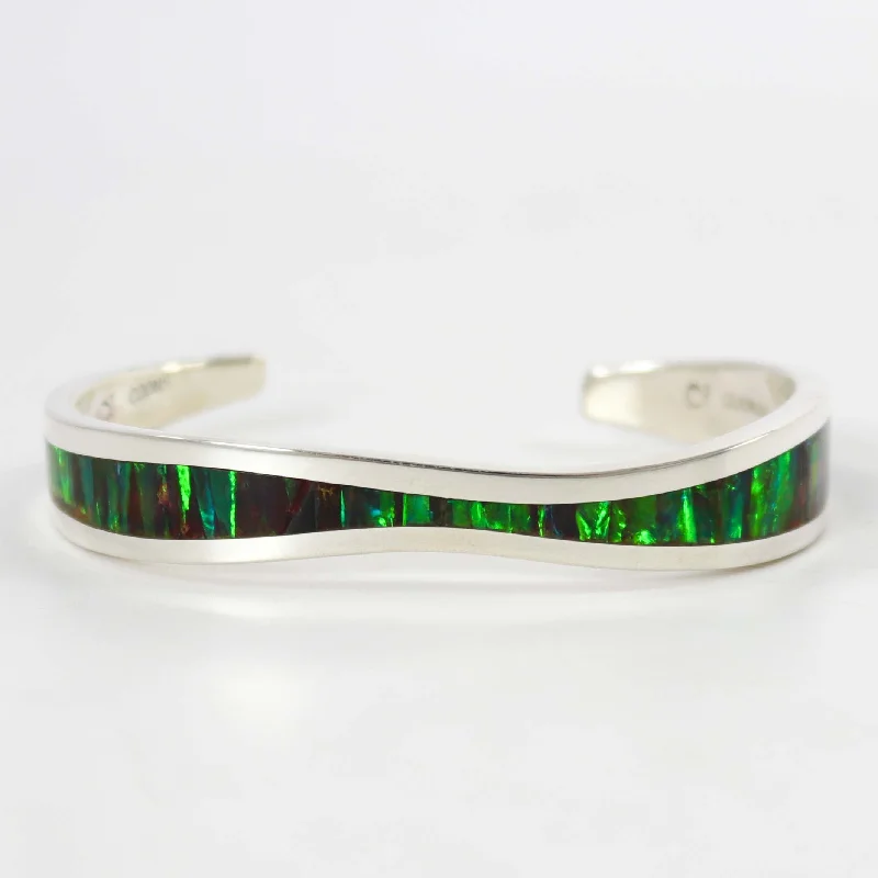 women's pearl bangles -Inlay Opal Cuff