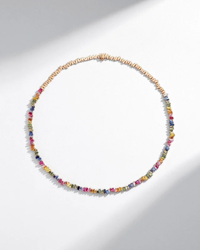 women's double-strand necklaces -Bold Rainbow Sapphire Tennis Necklace