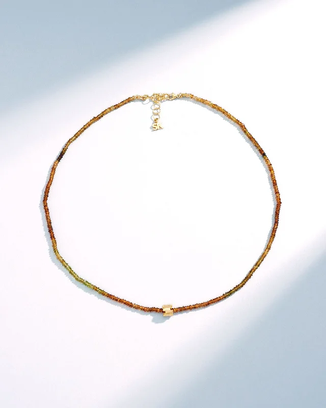 women's sterling silver chain necklaces -Infinite Beaded Green Tourmaline & Mini Golden Rondelle Necklace