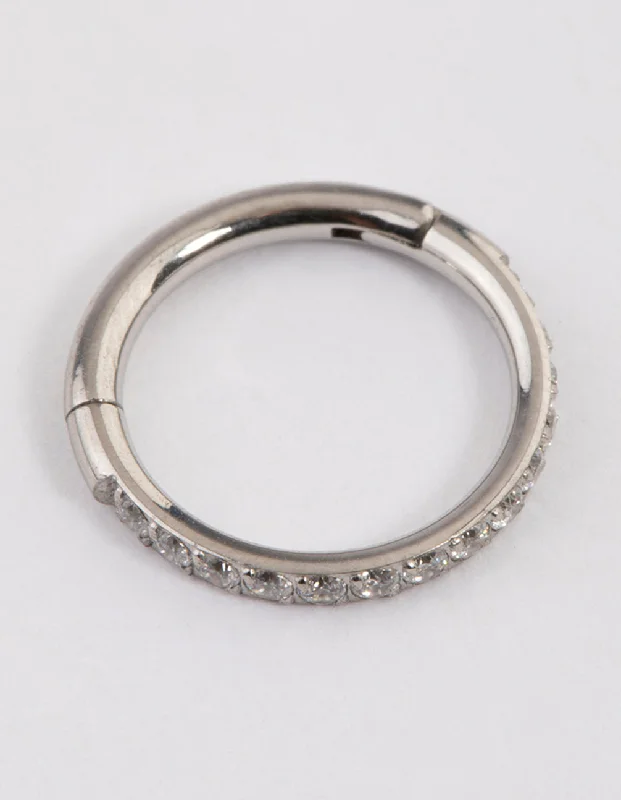 women's minimal rings -Surgical Steel Fine Pave Band Clicker Ring