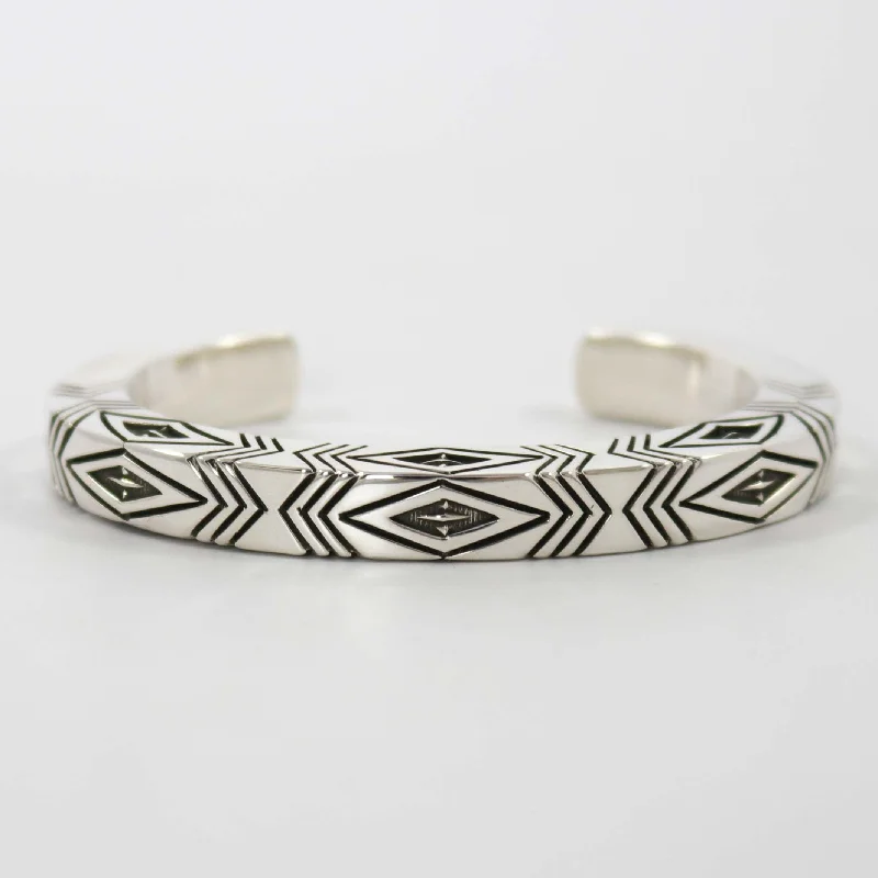 women's gemstone bangles -Stamped Silver Cuff