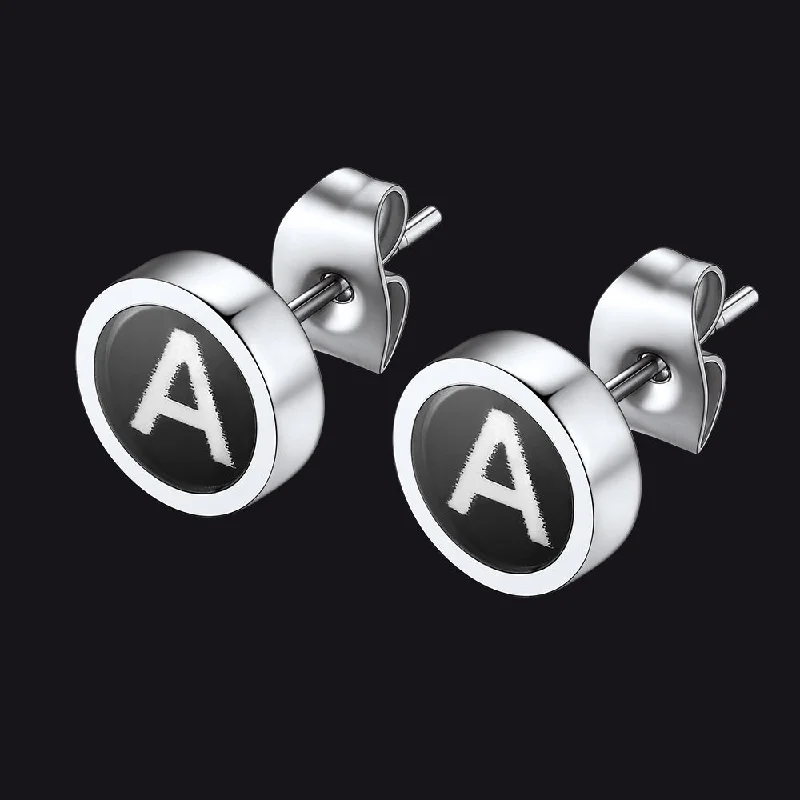 women's luxury stud earrings -Black Enamel Initial Stud Earrings For Men