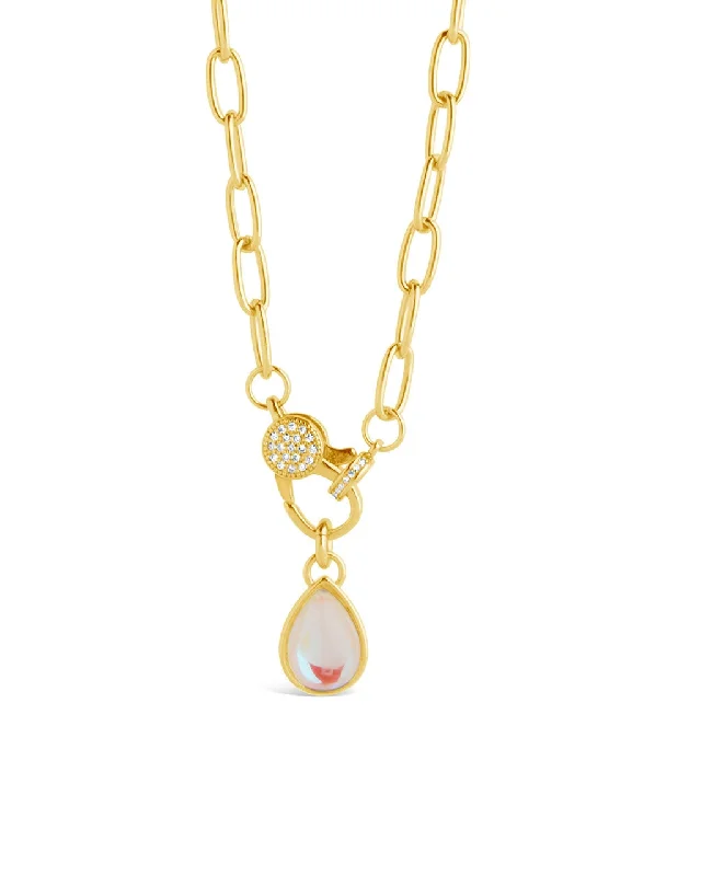 women's engraved necklaces -Tay Moonstone Charm & Chain Necklace