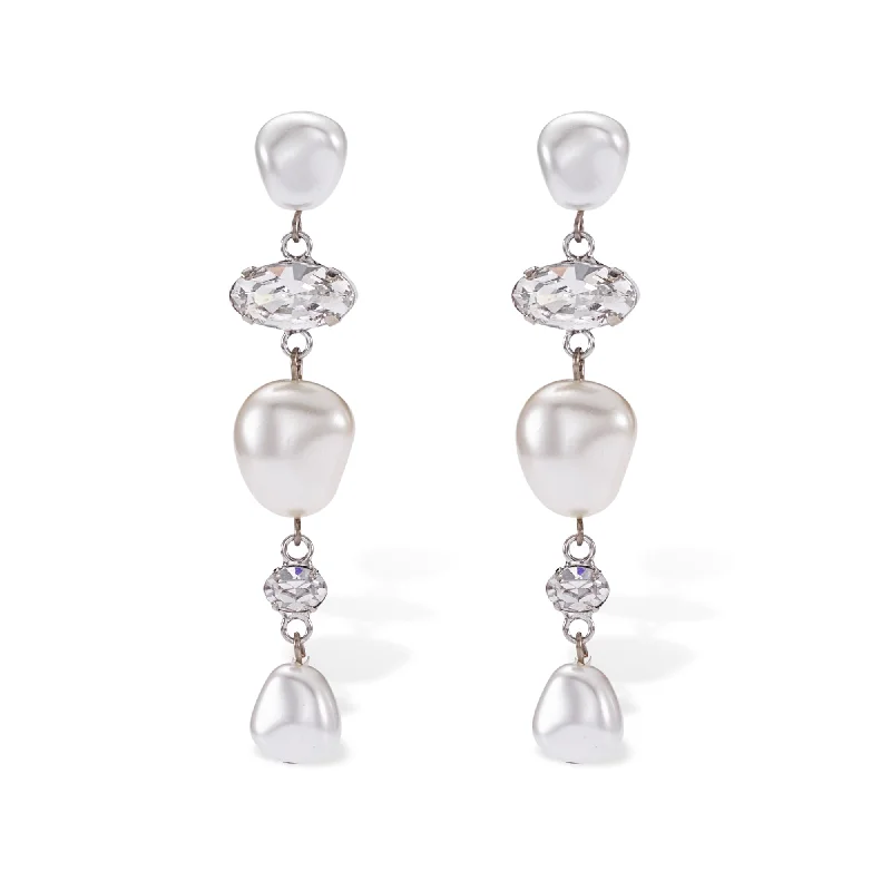 women's gold pendant earrings -Aria Pearl and Crystal Earrings