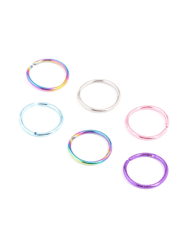 women's trendy rings -Surgical Steel Metallic Nose Ring 6-Pack