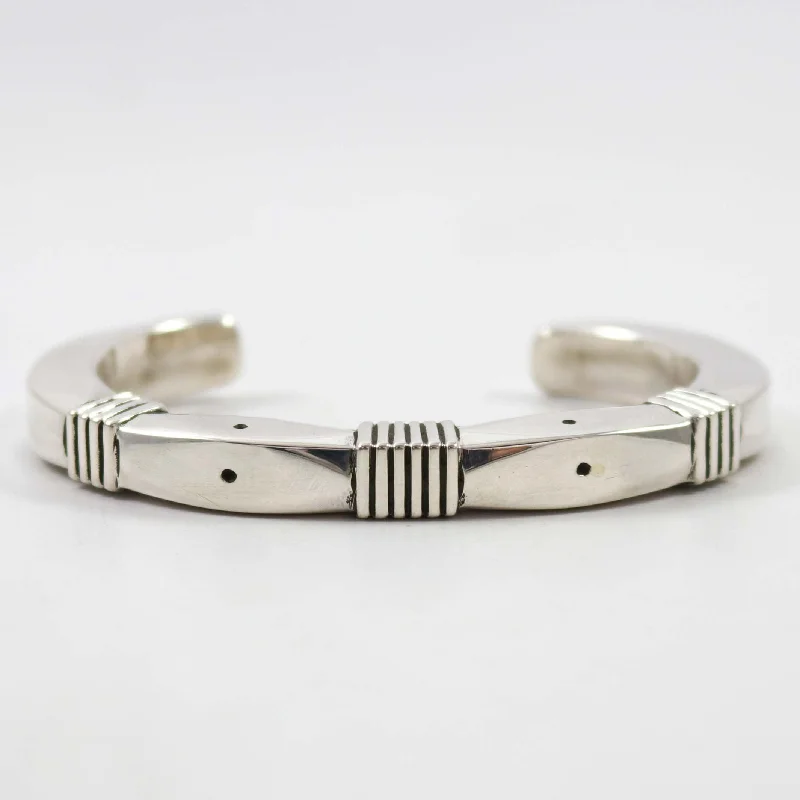 women's round bangles -Filed Silver Cuff