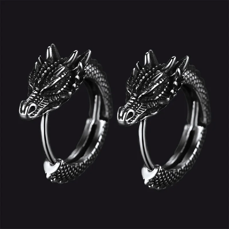 women's stylish earrings -Punk Small Dragon Hoop Earrings for Men Women