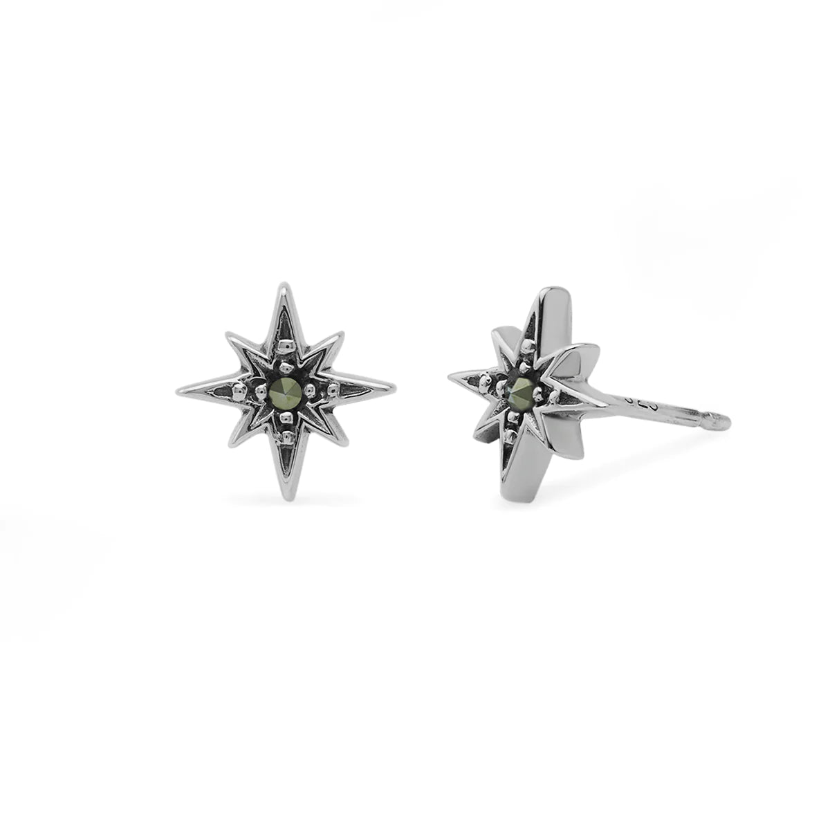 women's luxury gold earrings -Silver Marcasite Starburst Studs