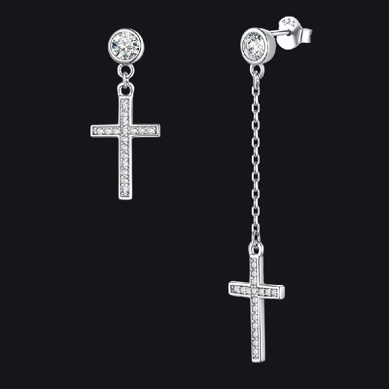 women's abstract earrings -Christian CZ Hanging Dangling Cross Earrings for Men