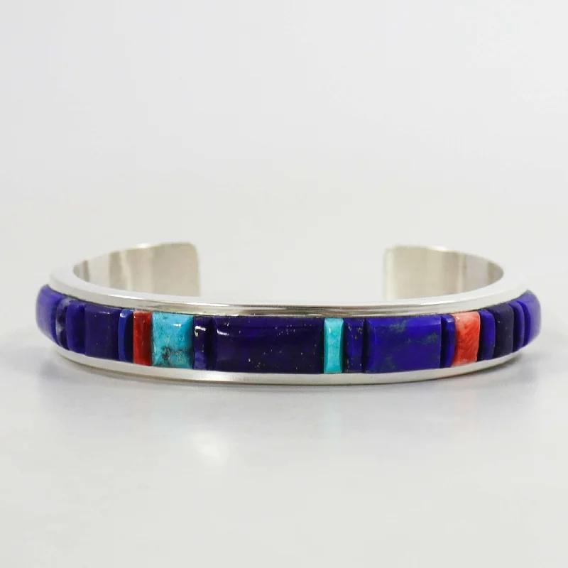 women's stylish bangles -Multi-Stone Inlay Cuff