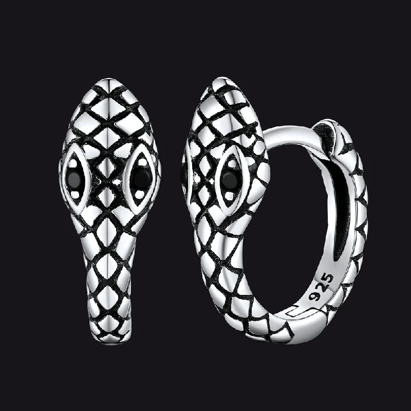 women's geometric stud earrings -Punk Snake Huggie Hoop Earrings in Sterling Silver for Men