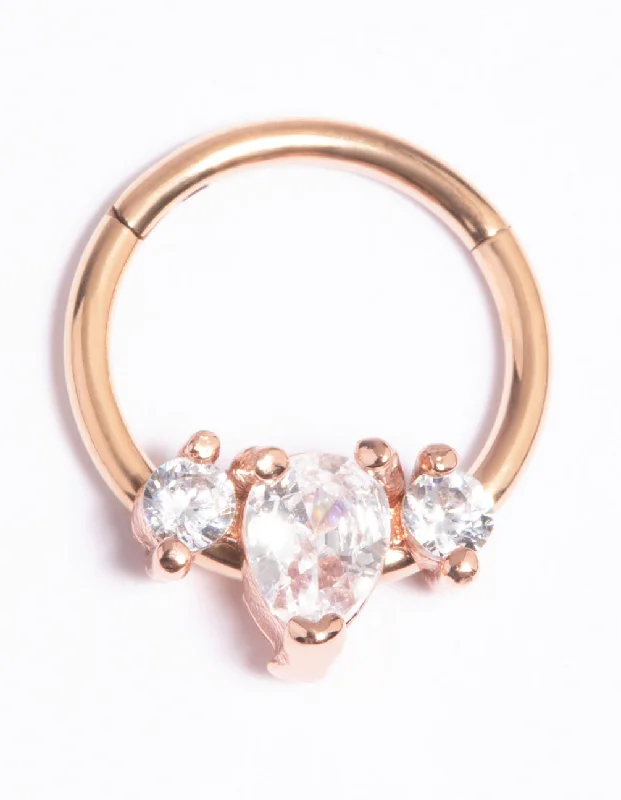 women's gold-plated rings -Rose Gold Plated Titanium Marquise Clicker Ring