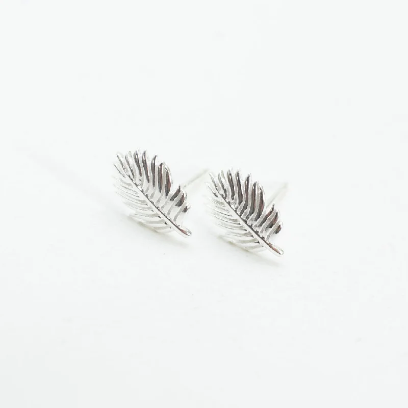 women's flower drop earrings -Silver Cut Out Feather Studs