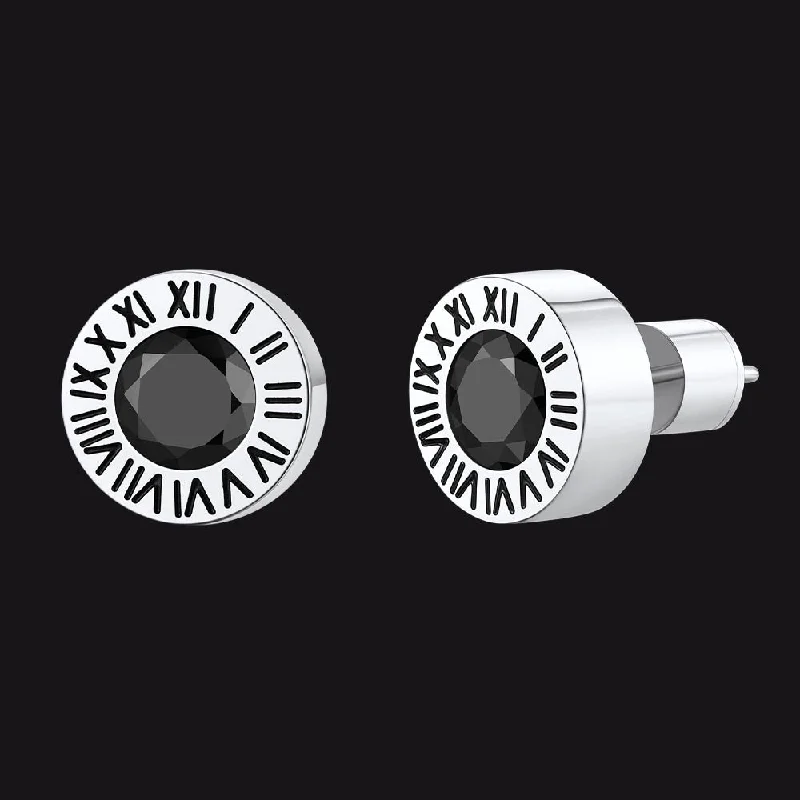 women's sophisticated earrings -Roman Numerals Birthstone Studs Earrings in Stainless Steel