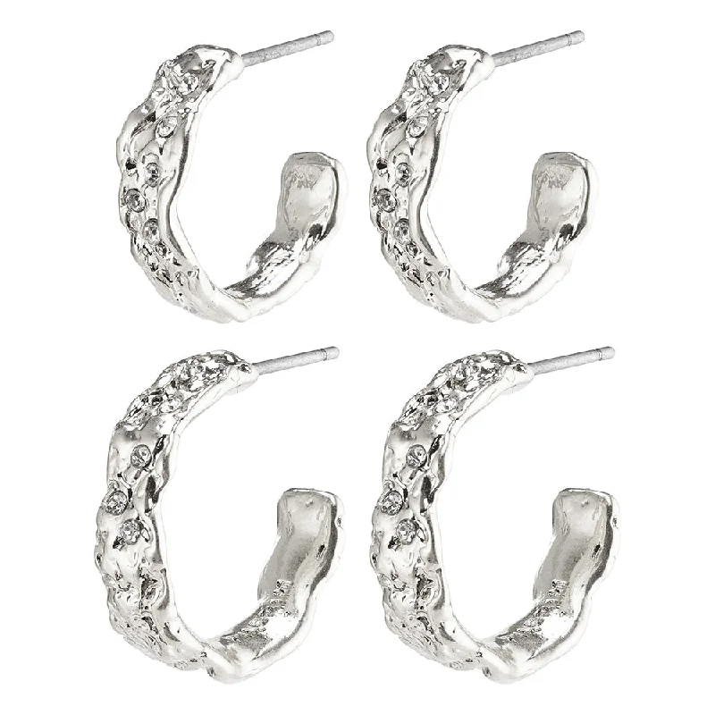 women's feather earrings -Pauline Silver Plated Hoop Set