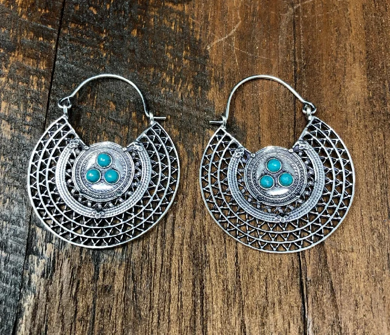 women's vintage earrings -Turquoise Shield Earrings