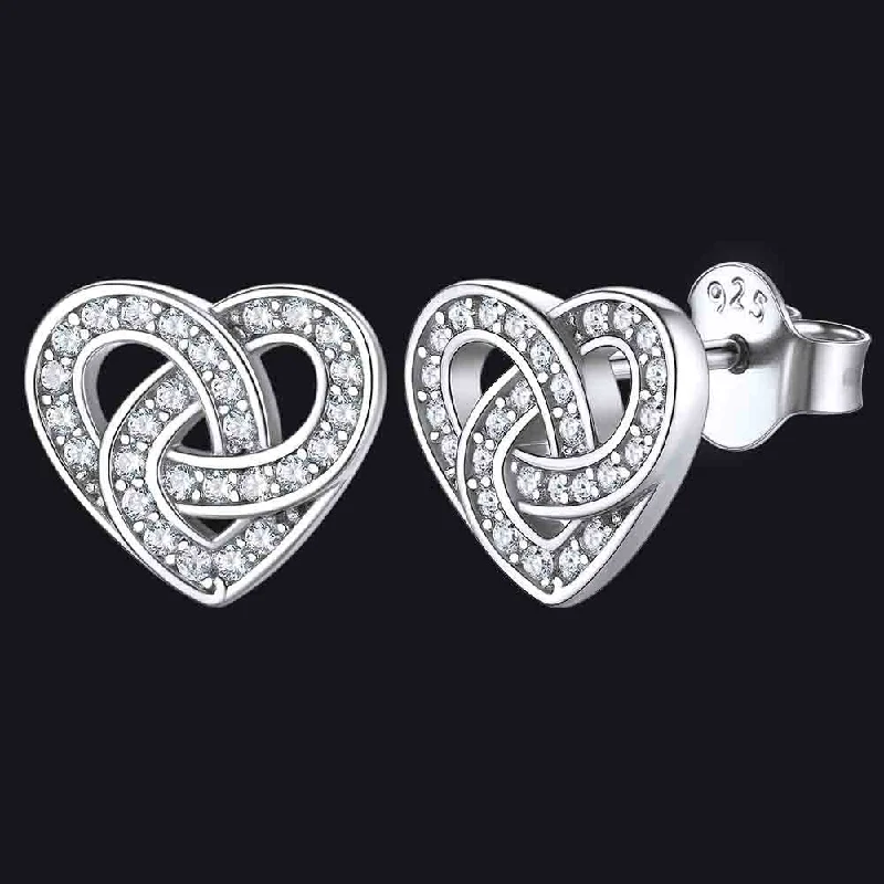 women's beaded earrings -Zirconia Celtic Heart Stud Earrings for Women in Silver