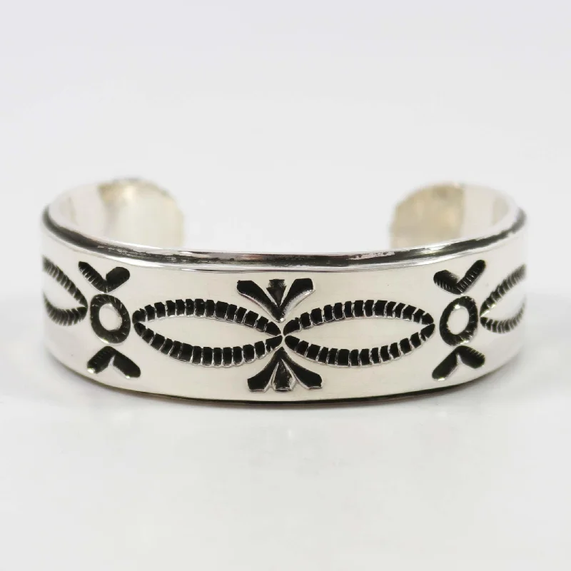 women's engraved gold bangles -Stamped Silver Cuff