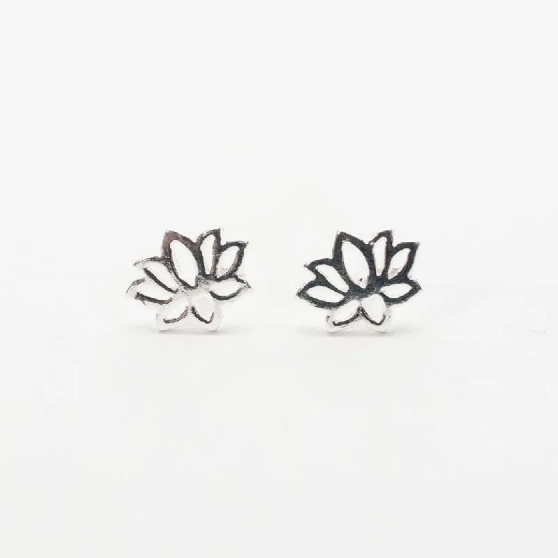 women's unique earrings -Silver Mini Cutout Lotus Studs