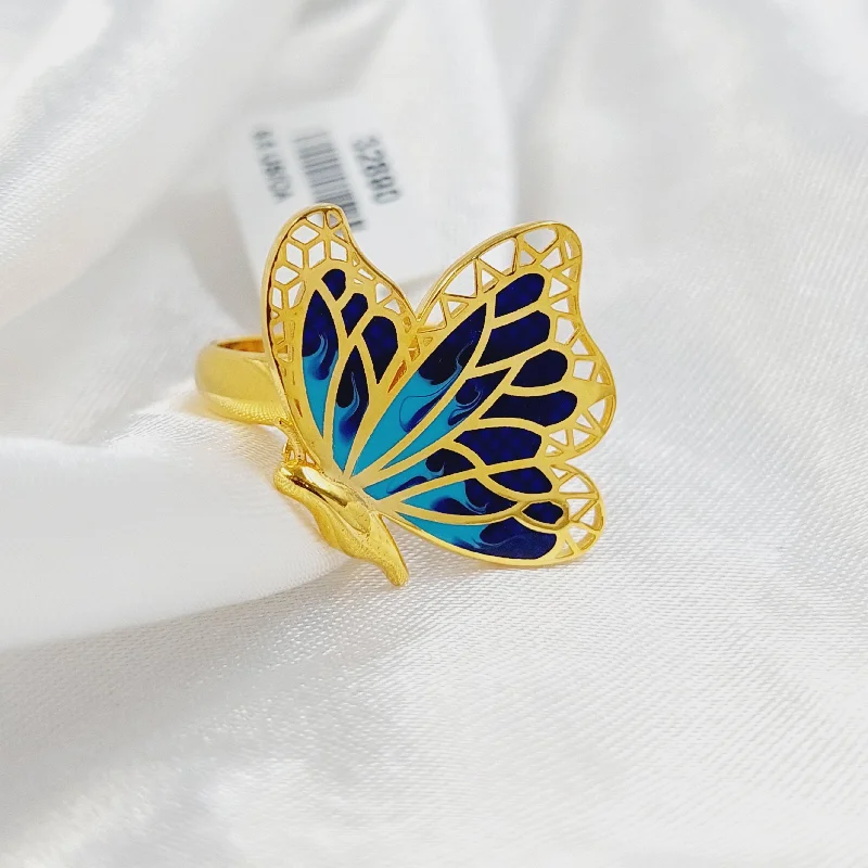 women's sterling silver rings -Enameled Butterfly Ring