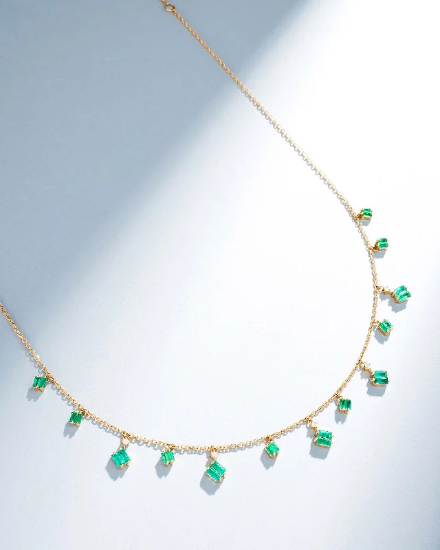 women's geometric necklaces -Bold Emerald Cascade Necklace